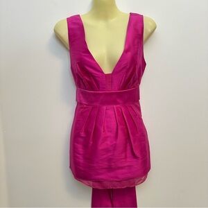 Diane Von Furstenberg Hot Pink Sleeveless Pintuck Silk Blouse size 4